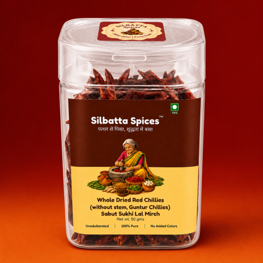 Dried Red Chillies/Sabut Lal Mirch (Guntur,Without Stem) 50gm