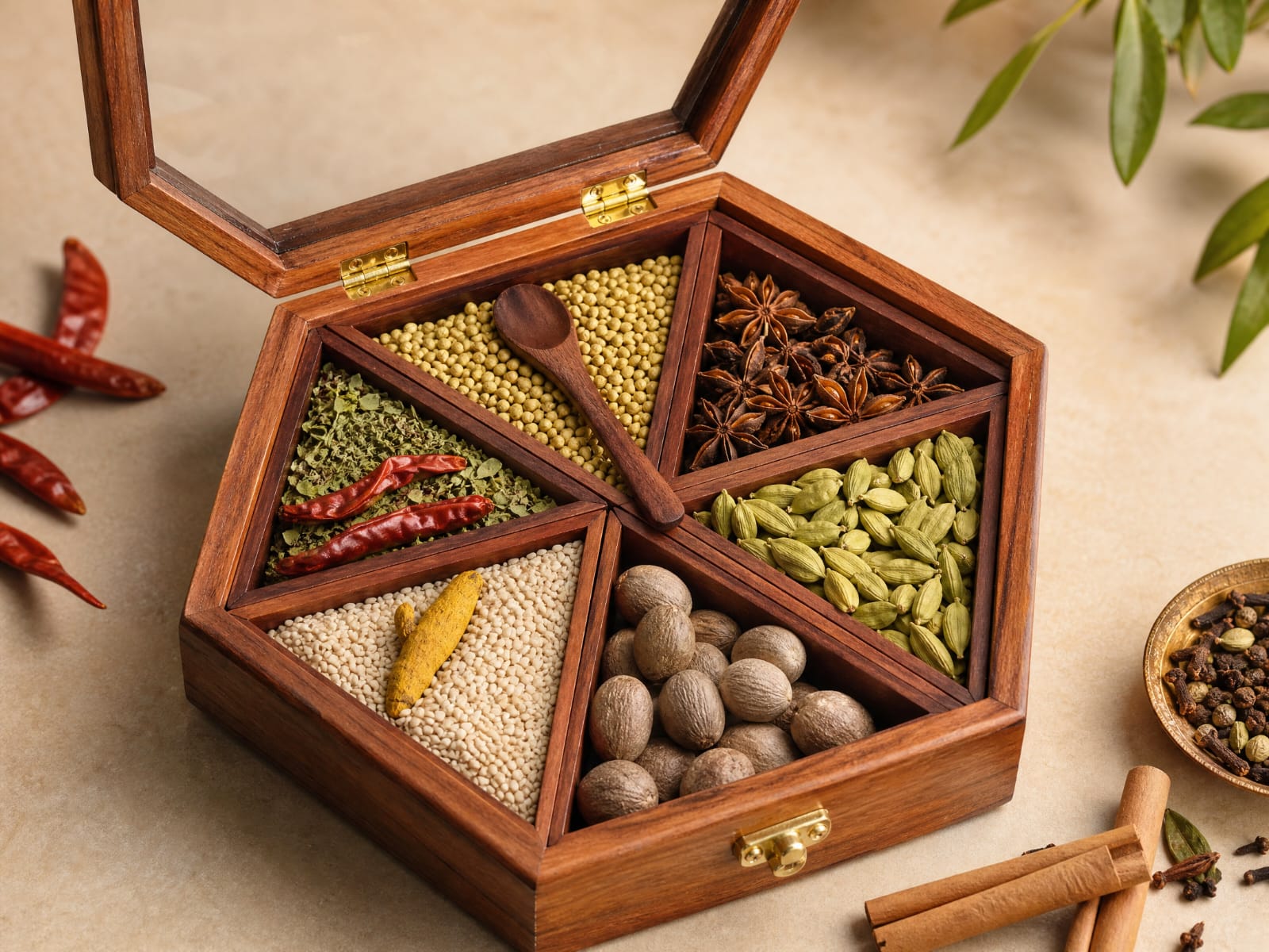 Silbatta Spices wooden spice box